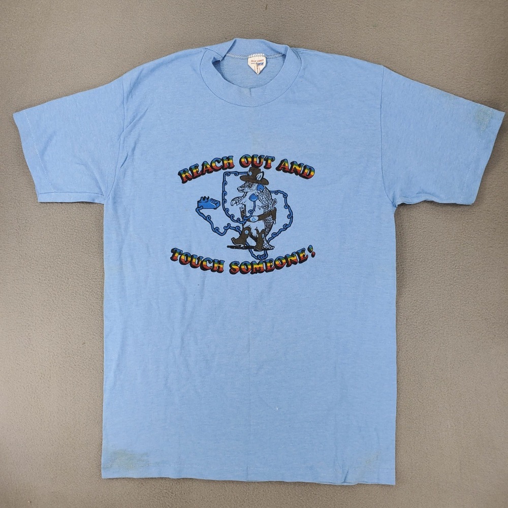 Gulf Coast Sportswear T-Shirt Sz L Blue Reach Out Touch Someone Texas 80s Gay